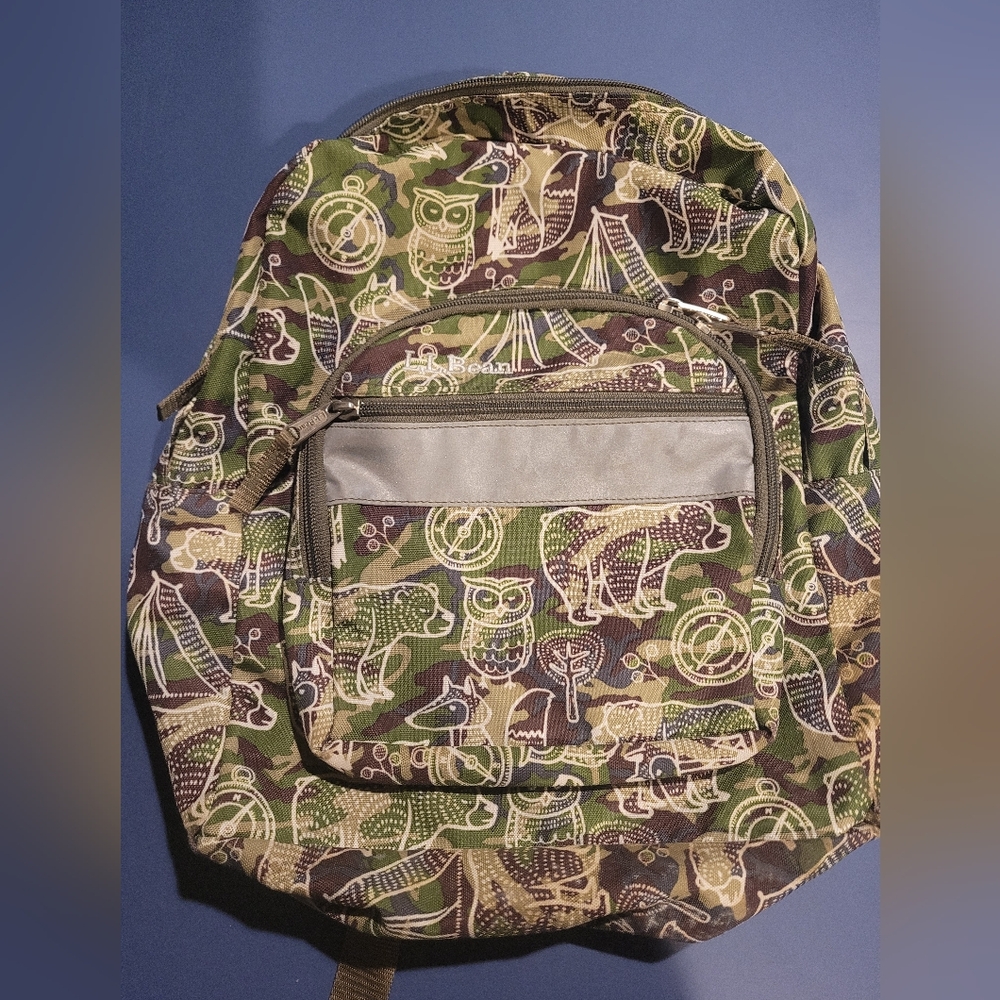 L.L. Bean Green and Brown Patterned Backpack
